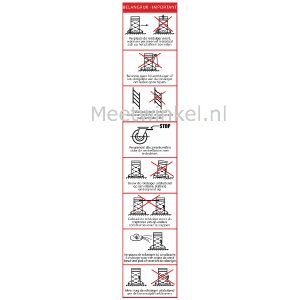 Pictogrammen voor het geven van een instructie voor het veilig gebruik van rolsteigers van meetwinkel, de leverancier van keurend Nederland