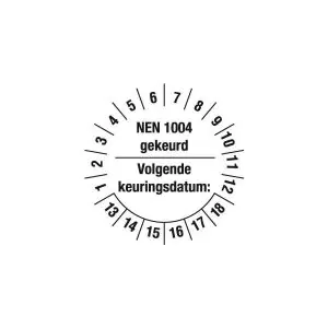 Keuringsstickers NEN 1004 voor het markeren van de vervaldatum van rolsteigers van meetwinkel de marktleider in keuringsstickers.